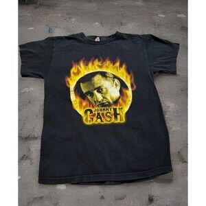 Johnny Cash Ring of Fire T-Shirt Black Tee Y2K Classic Country Small 17x22 VTG